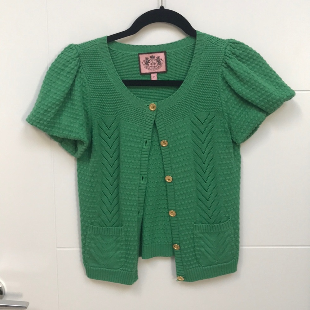 Juicy Couture Green Textured Short Sleeve Cardigan
